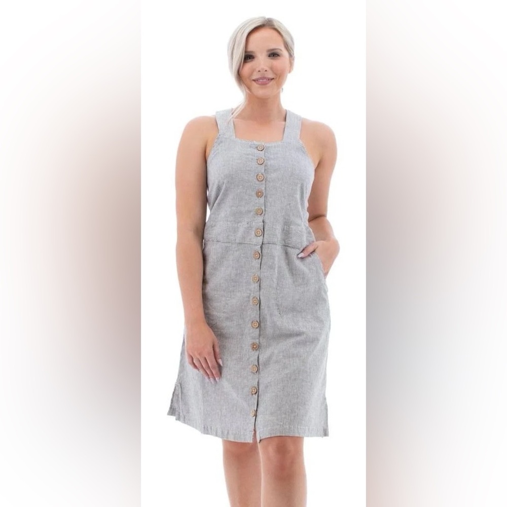 Aventura Hemp Button-Front Midi Black Iris Stripe Breeze Dress
